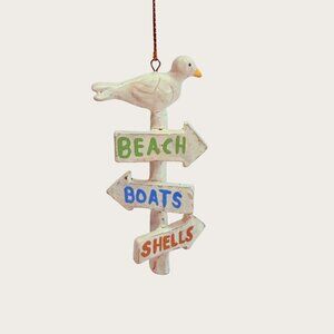 Seagull Hanging Beach Boats Shells Directional Sign Ornament